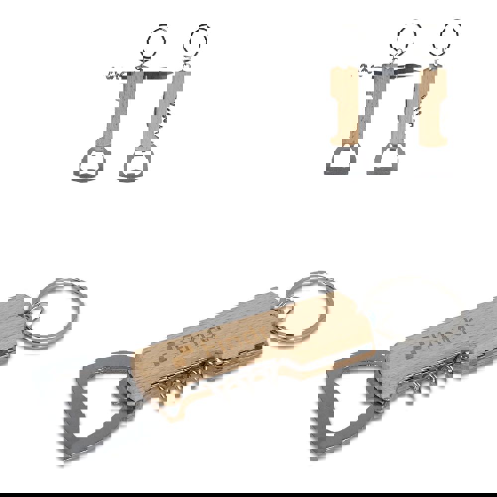 Bambus Wein &amp; Flaschenöffner Schlüsselanhänger