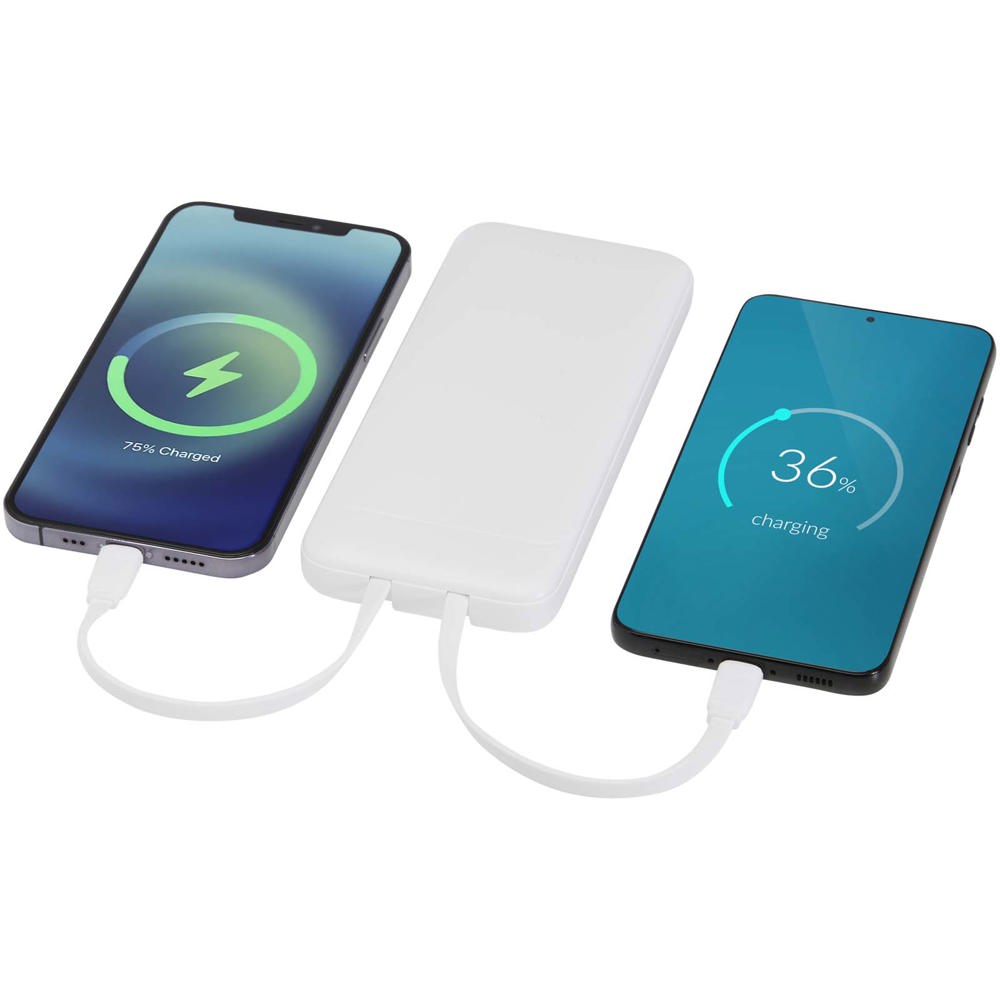Adhil powerbank van 10.000 mAh 10 W van gerecycled plastic met 2 ingebouwde kabels