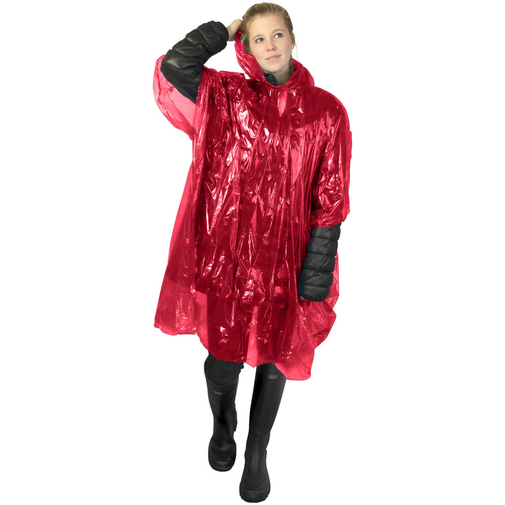Mayan recycled plastic disposable rain poncho with storage pouch