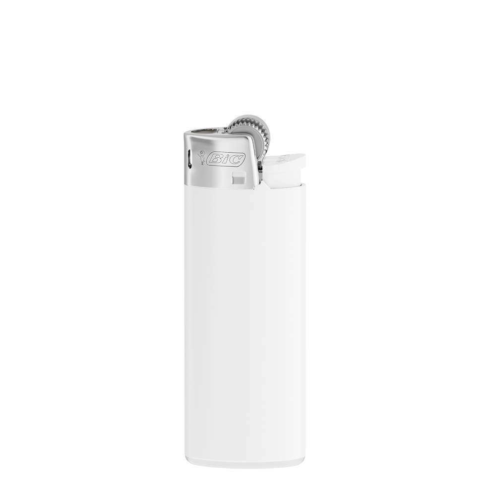 BIC® J25 Standard Lighter - Opaque White Body / White Base / White Fork / Chrome Hood