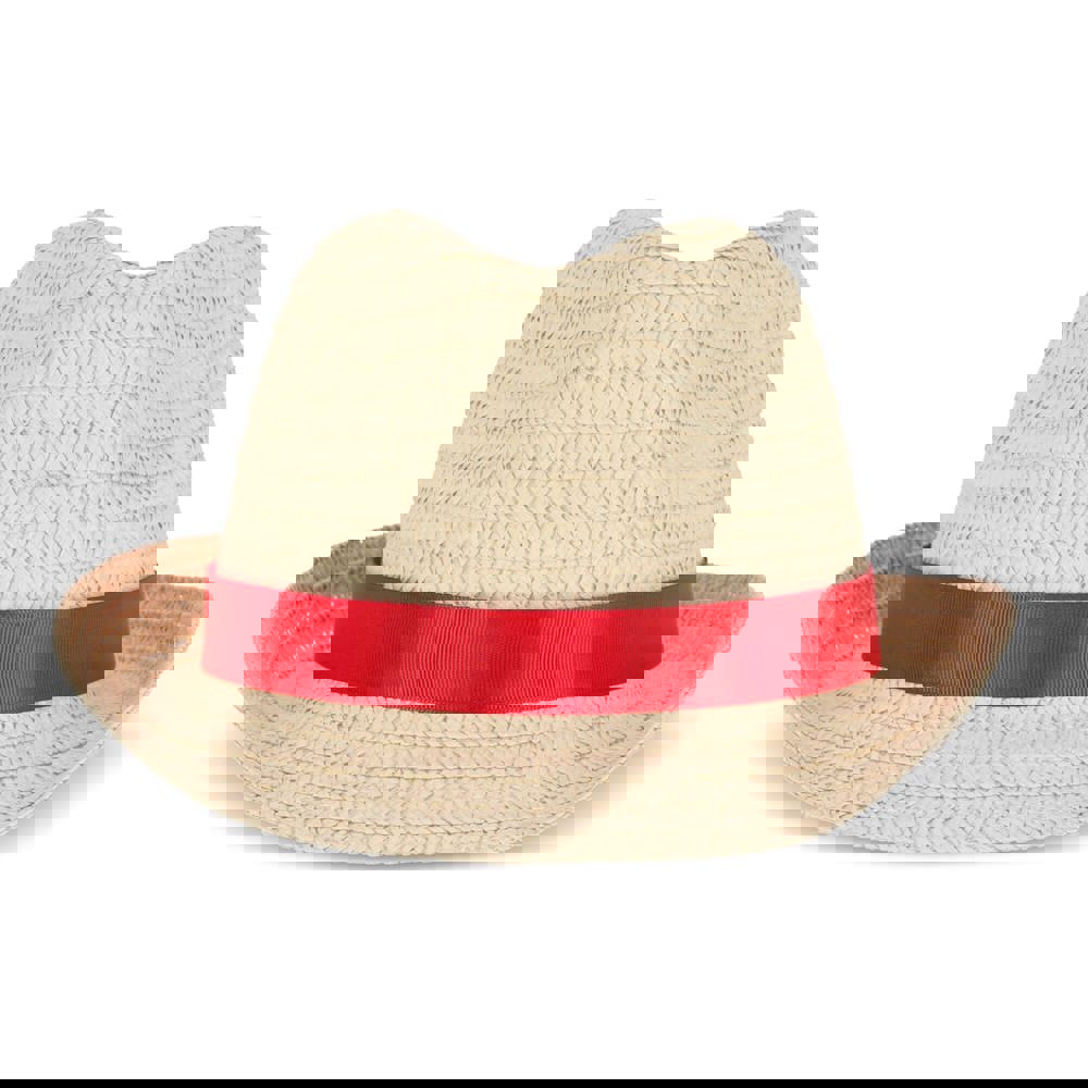 Plant straw hat with coloured band