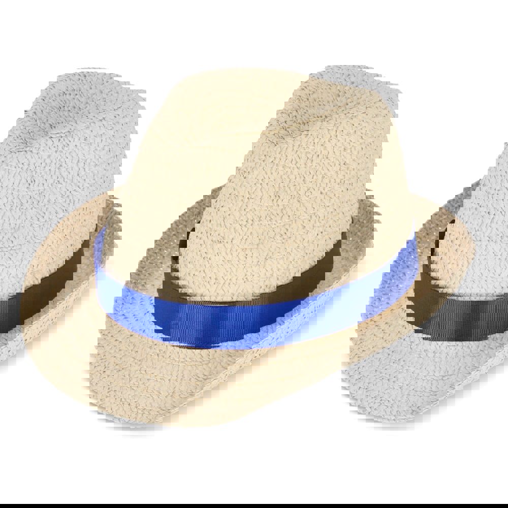 Plant straw hat with coloured band - Dark blue