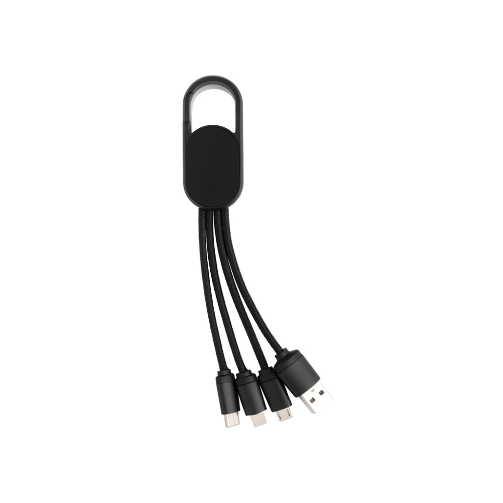 4-in-1 cable with carabiner clip - black (± PMS Black)