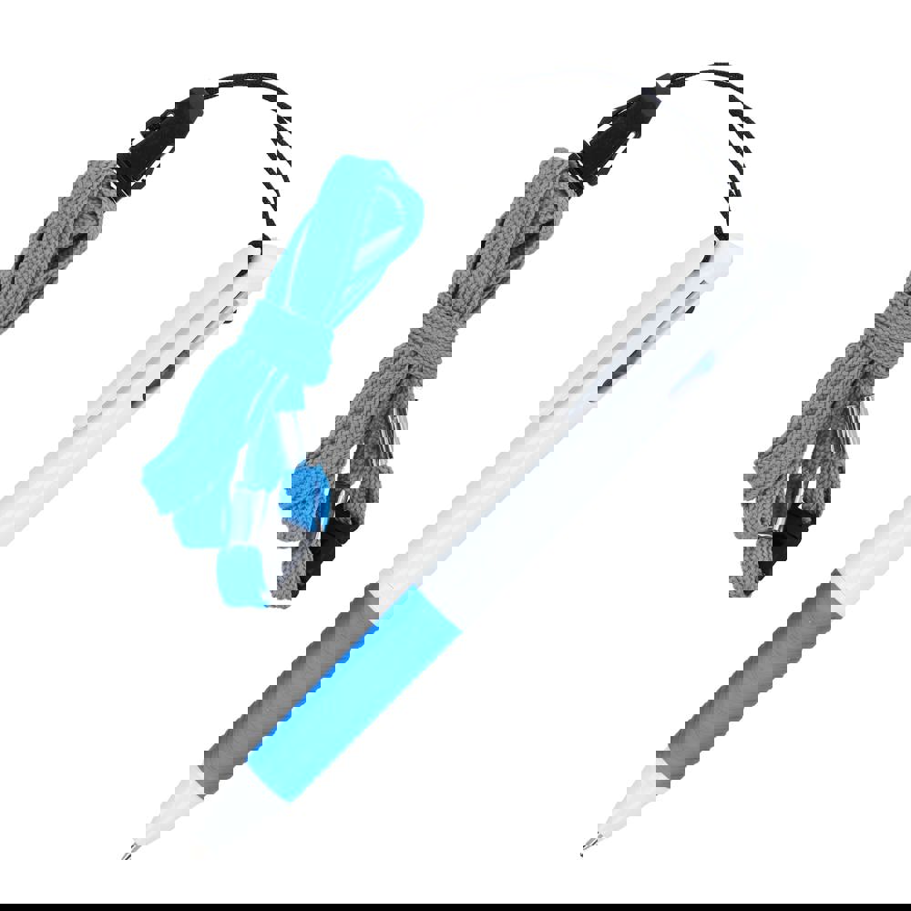 3 Colour pen with grip and keycord - White / Blue