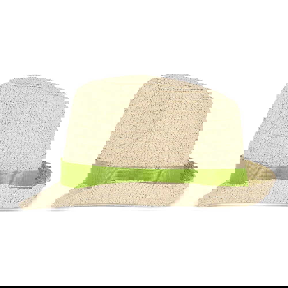Plant straw hat with coloured band