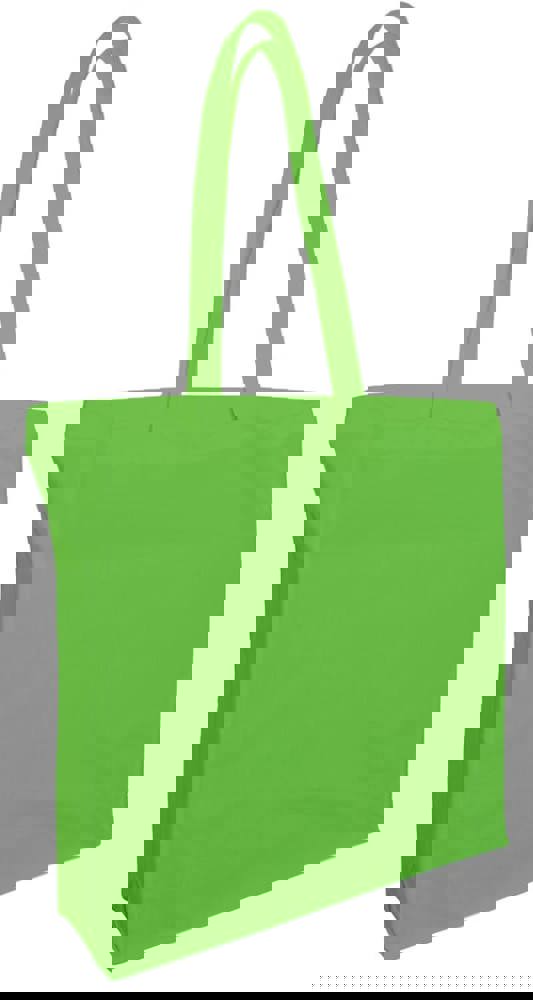 Baumwolltaschen mit langen Henkeln und Bodenfalte, 140 gr/m² - Grün (PMS 7488c) / Grun