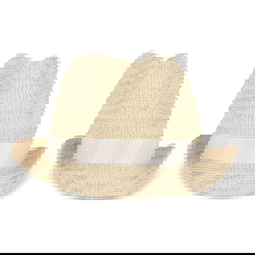 Plant straw hat with coloured band