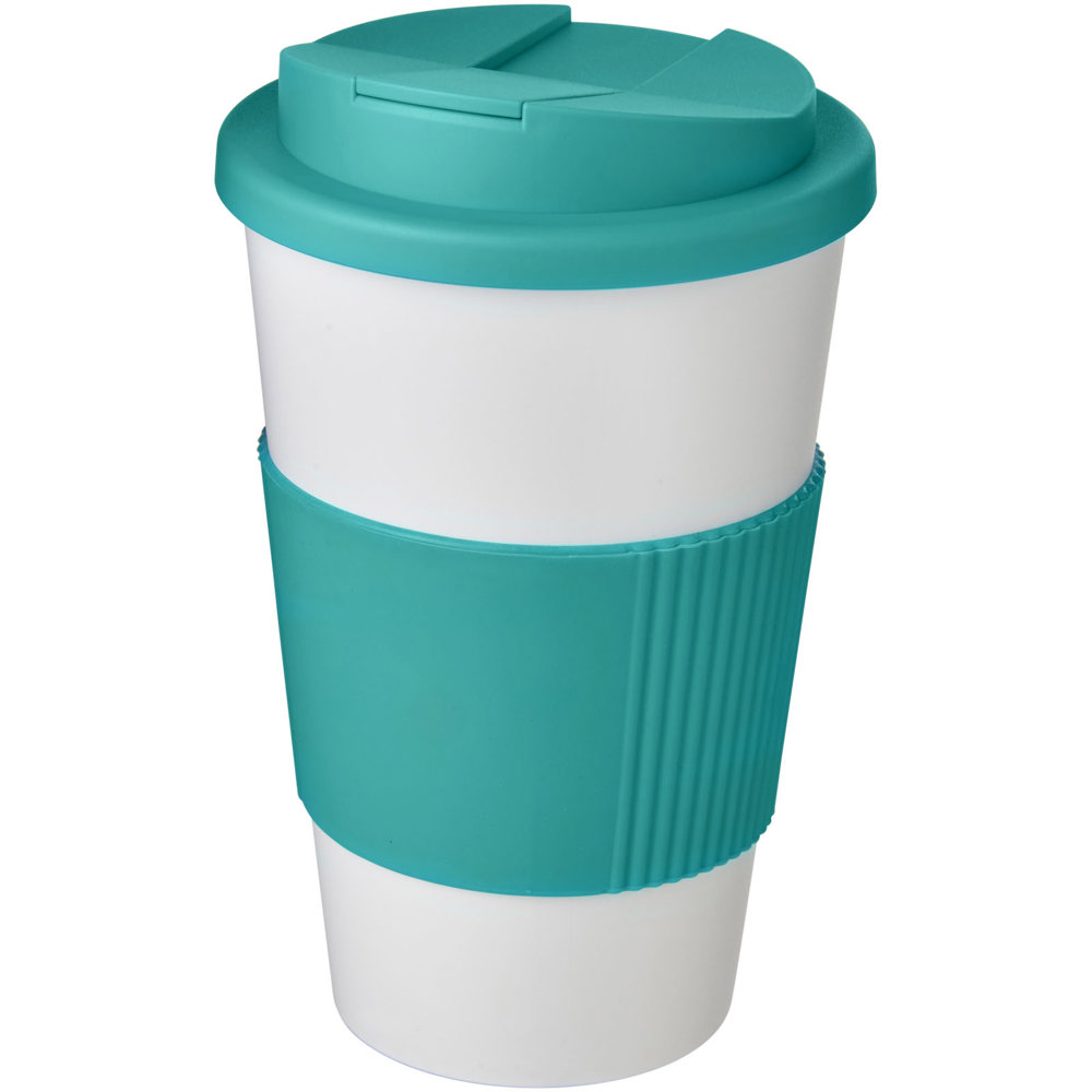Americano® 350 ml tumbler with grip & spill-proof lid - White, Aqua