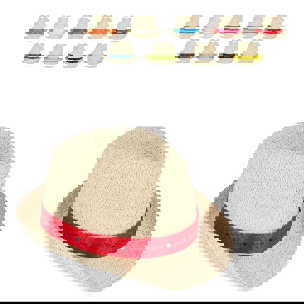 Plant straw hat with coloured band
