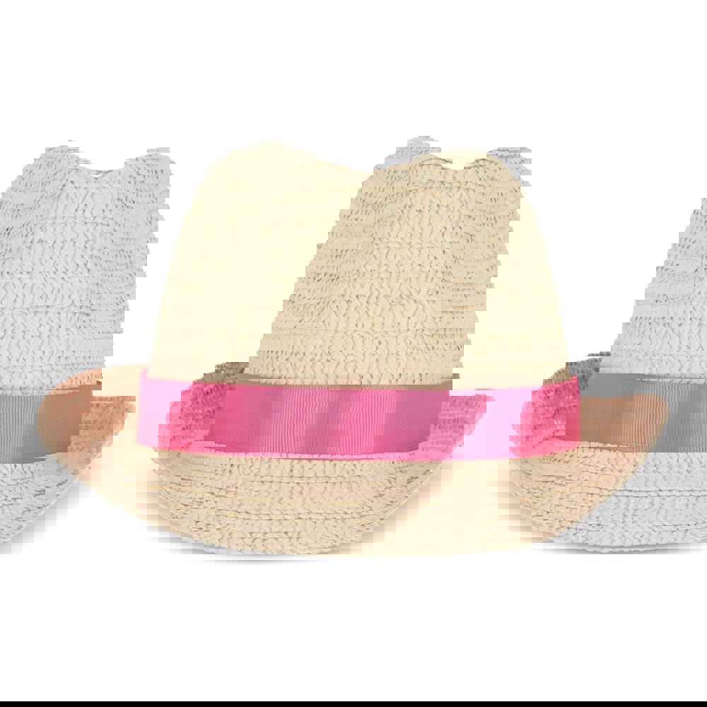 Plant straw hat with coloured band