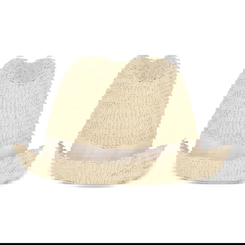 Plant straw hat with coloured band