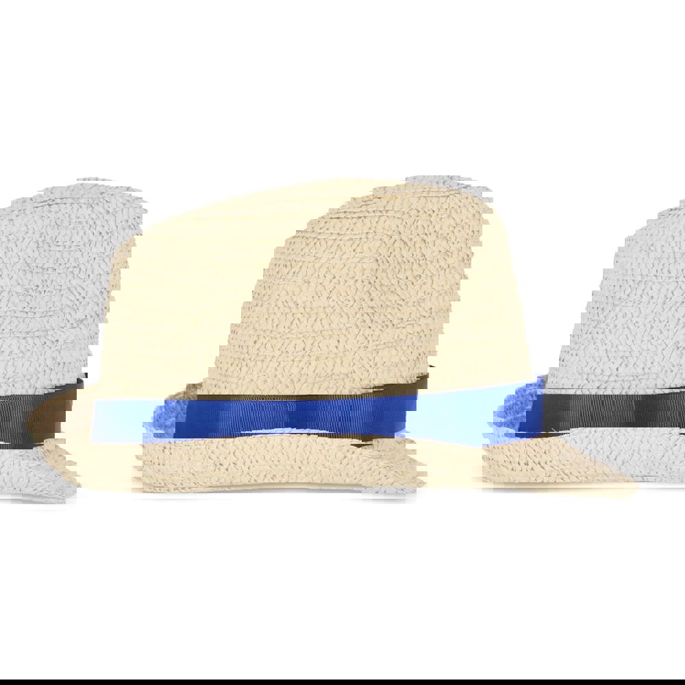Plant straw hat with coloured band
