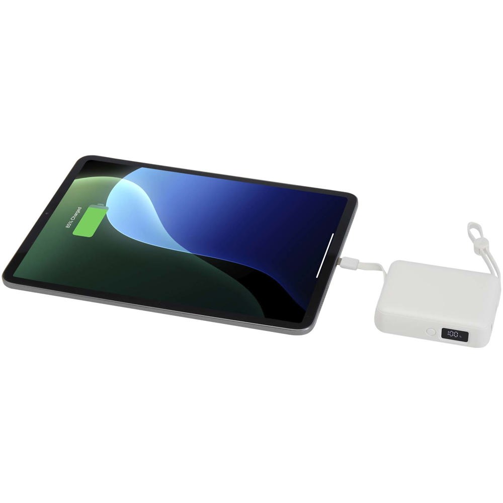Acrux tabletpowerbank van 10.000 mAh 35 W met ingebouwde Type-C kabel van gerecycled plastic