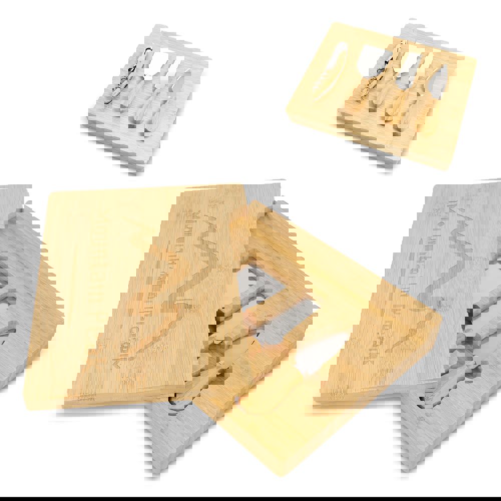 4 stuks bamboe kaas- en wijnset