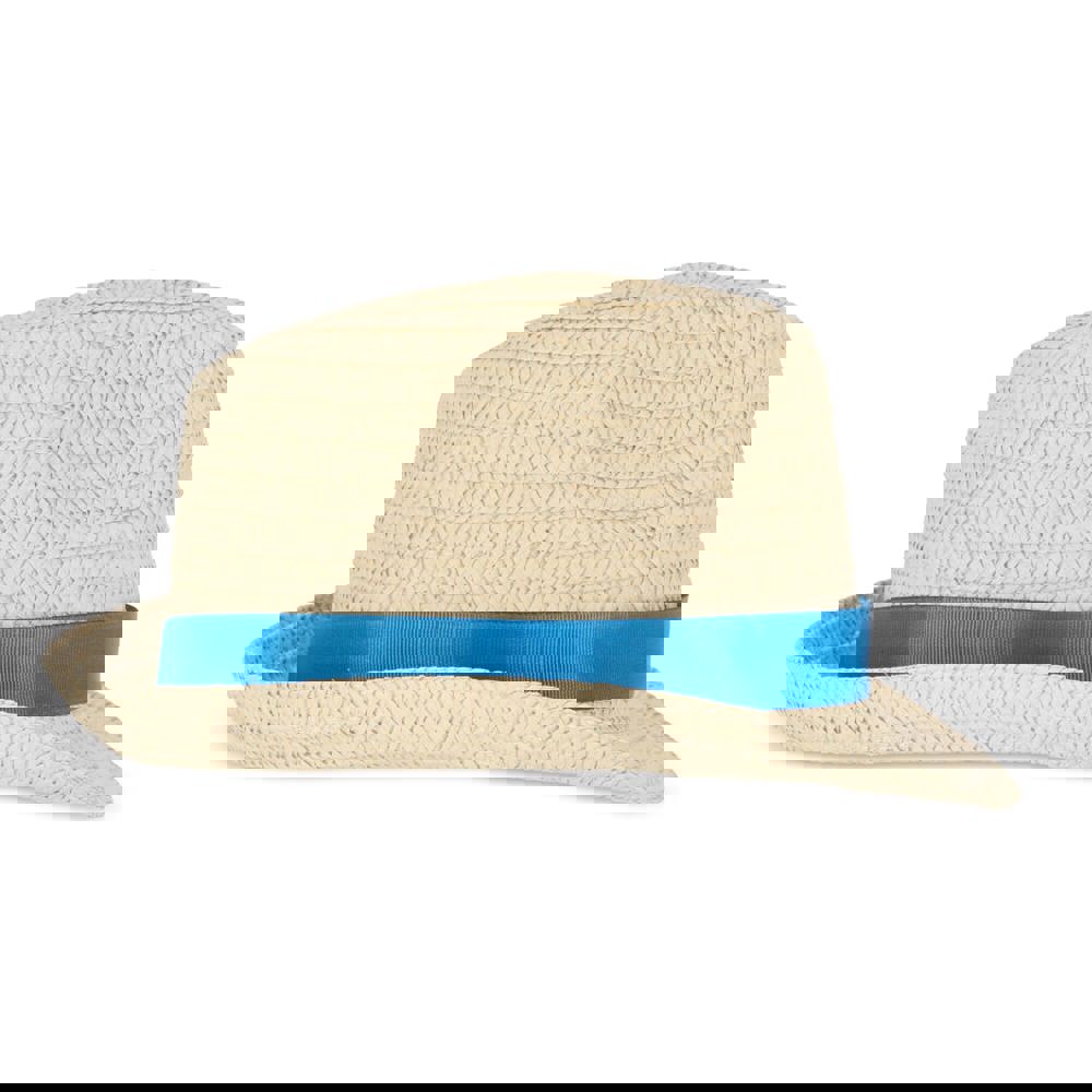 Plant straw hat with coloured band