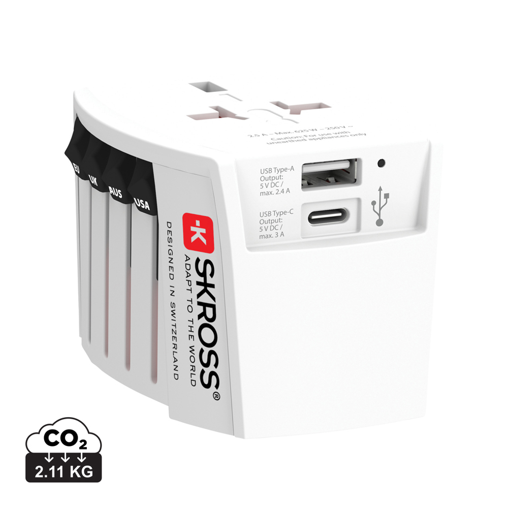 SKROSS World Travel Adapter MUV 2-pole with USB A and C