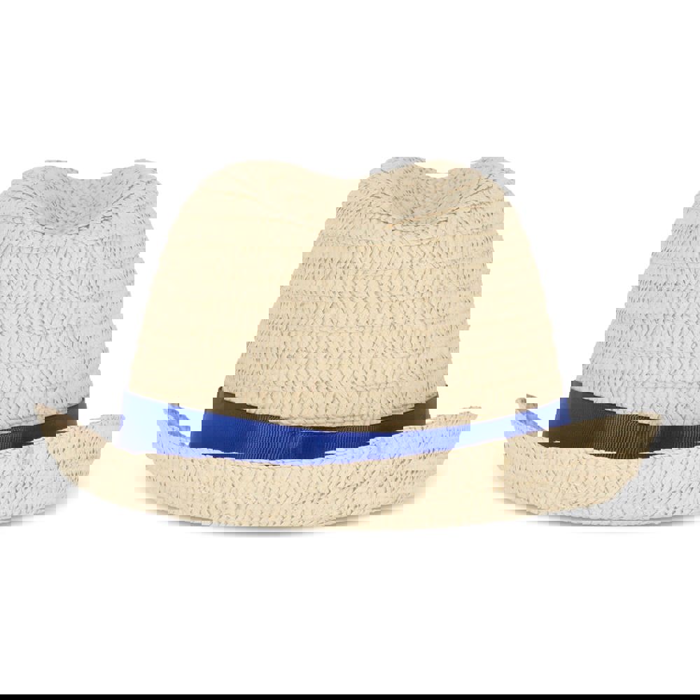 Plant straw hat with coloured band