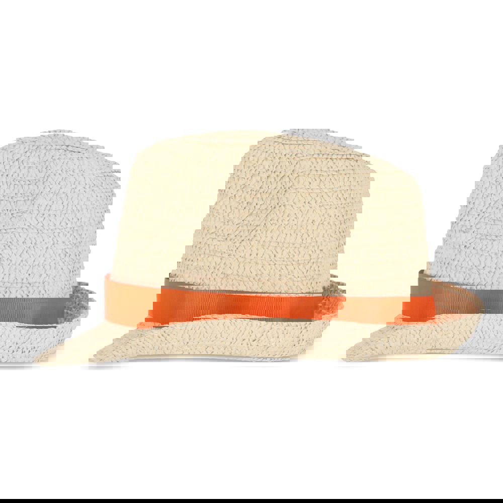 Plant straw hat with coloured band