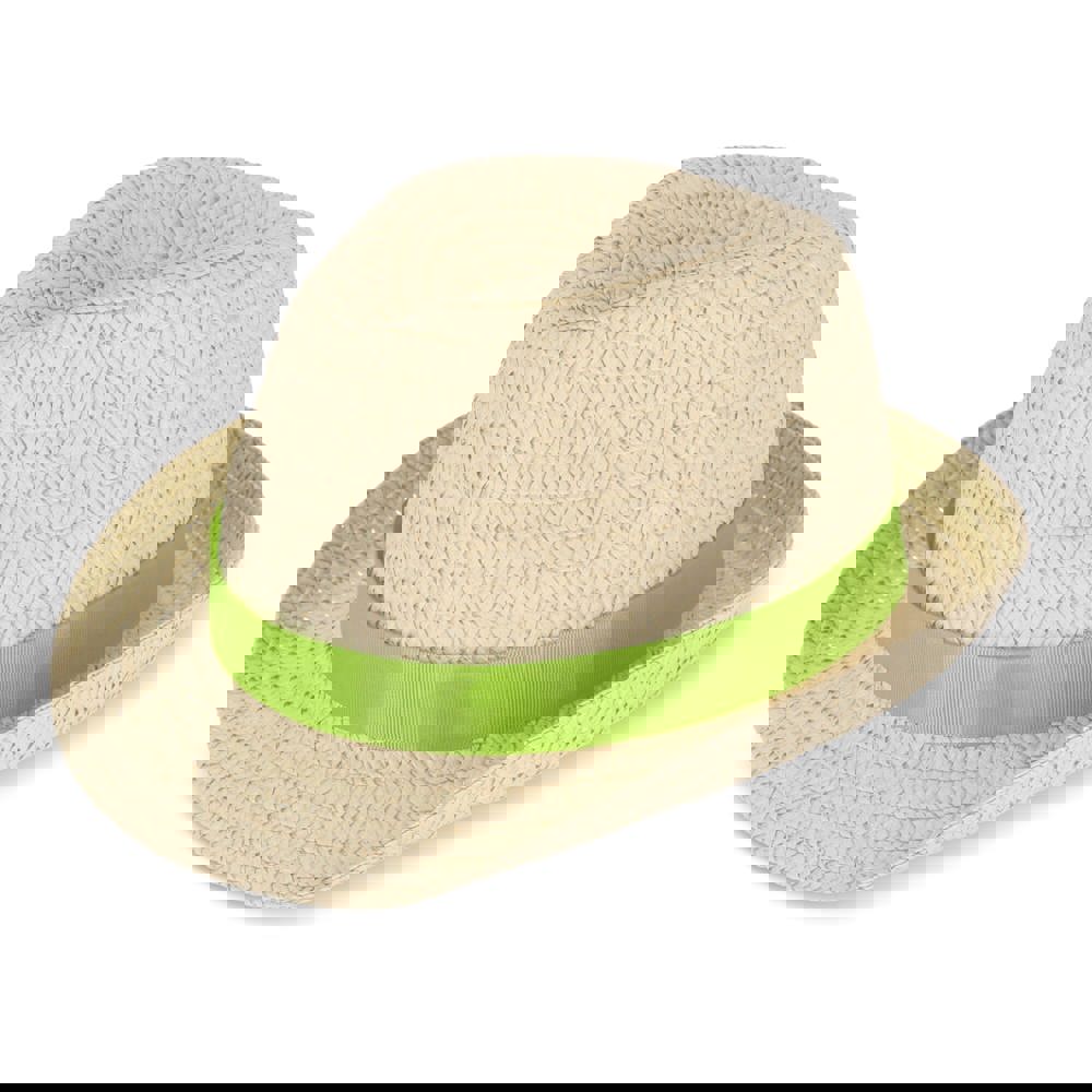 Plant straw hat with coloured band - Light Green