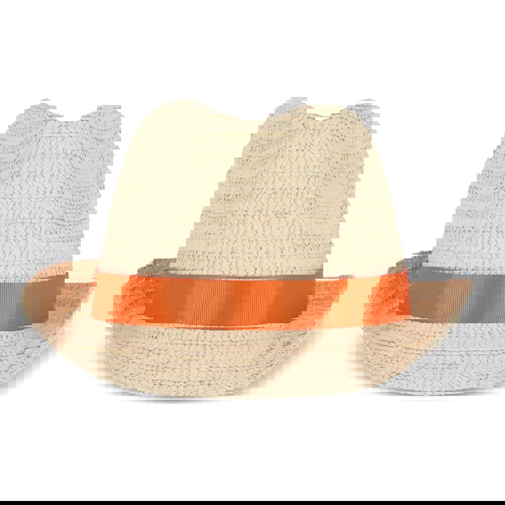 Plant straw hat with coloured band