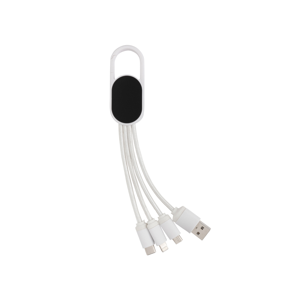4-in-1 cable with carabiner clip - white (± PMS White)