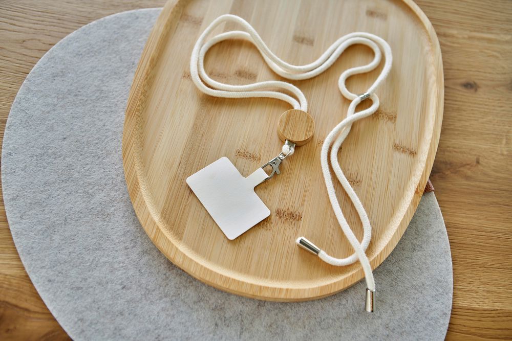 Katoenen telefoonlanyard met trekkoord Lucia