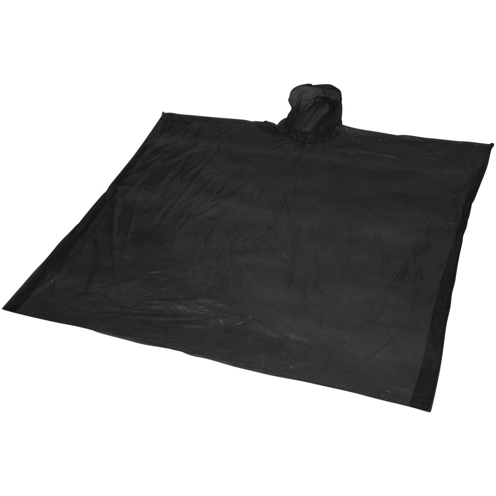 Mayan recycled plastic disposable rain poncho with storage pouch - Black