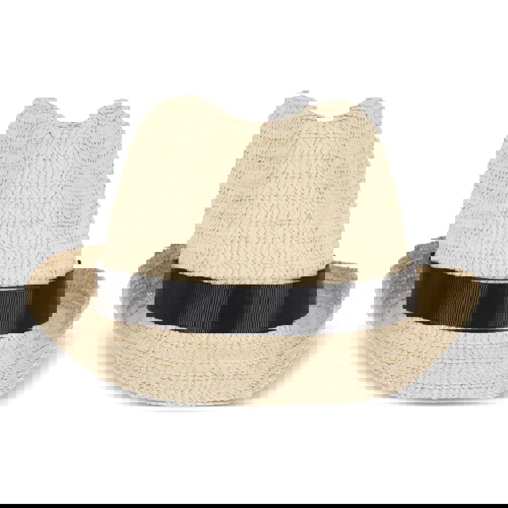 Plant straw hat with coloured band