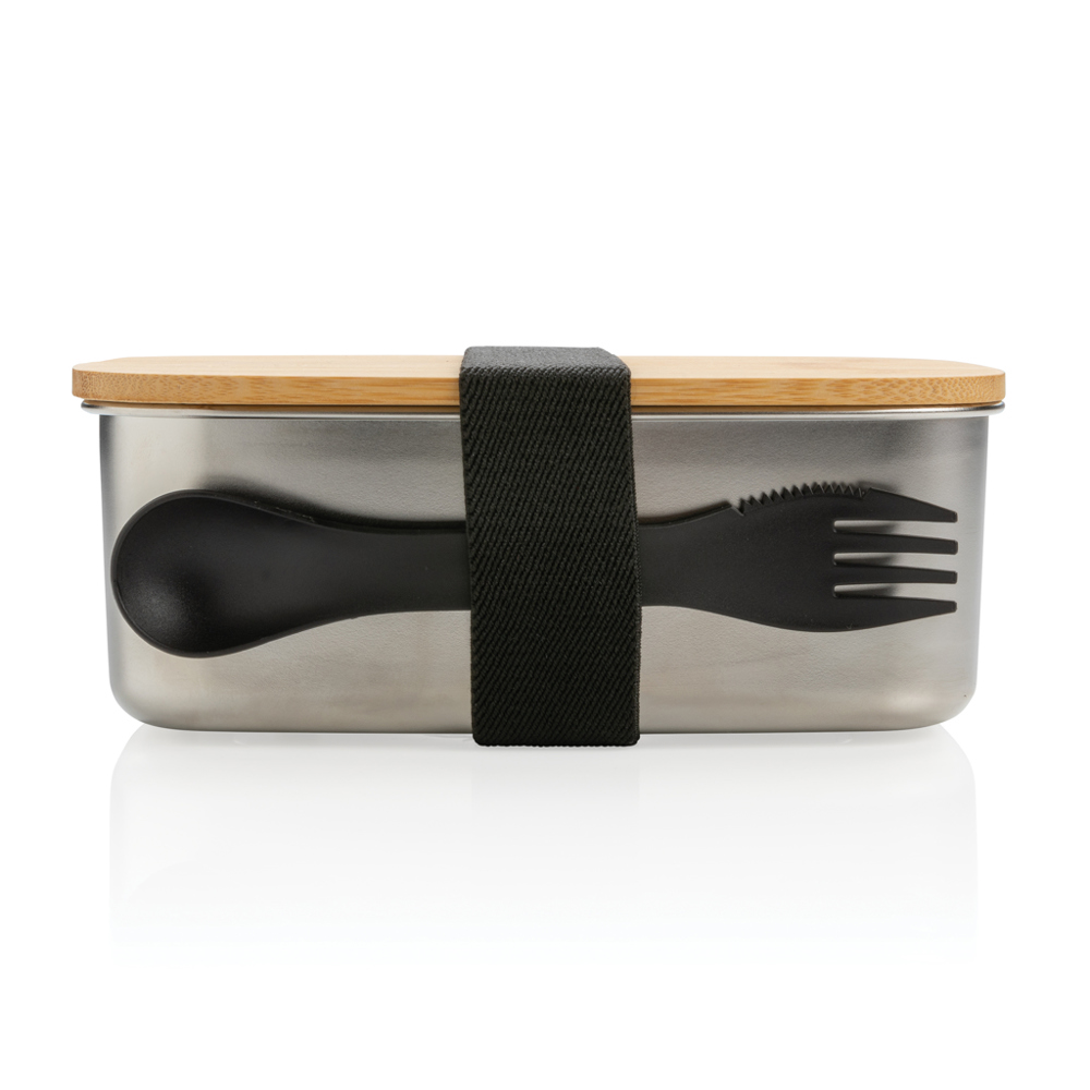 Roestvrijstalen lunchbox met bamboe deksel en spork