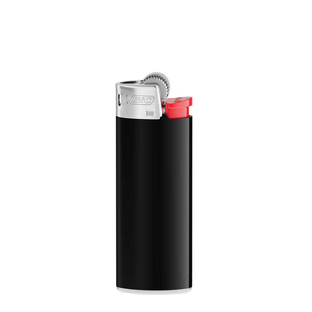 BIC® J25 Standard Lighter - Black Body / White Base / Red Fork / Chrome Hood