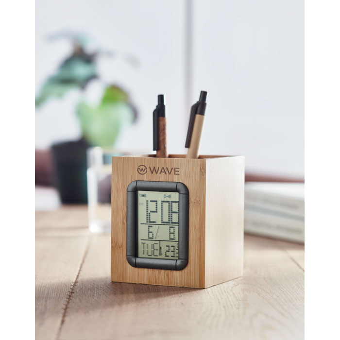 MANILA - Bamboo pen holder and LCD clock