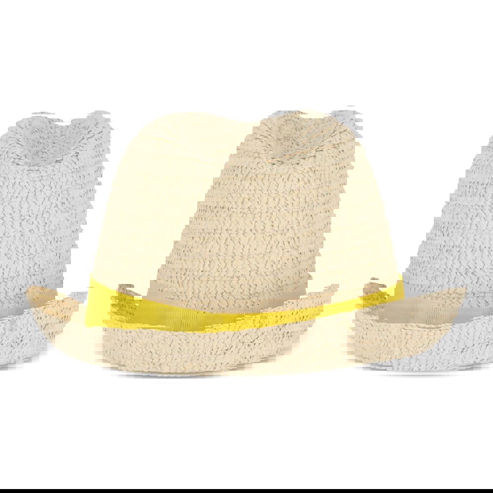 Plant straw hat with coloured band