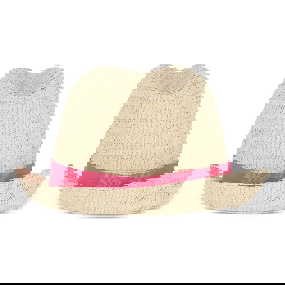 Plant straw hat with coloured band