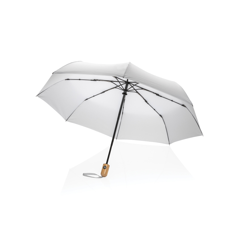21" Impact AWARE™ RPET 190T bamboo auto open/close umbrella - white (± PMS White)