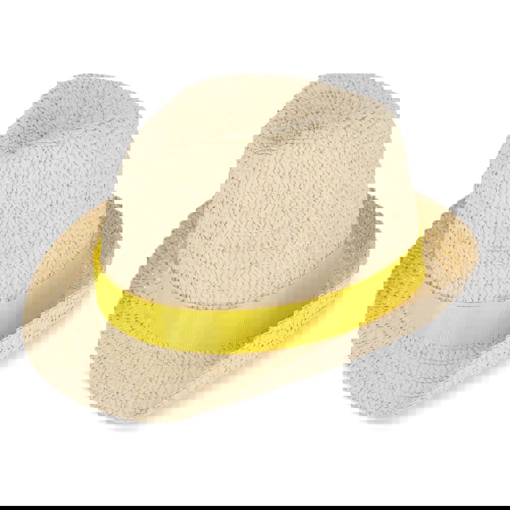 Plant straw hat with coloured band - Yellow