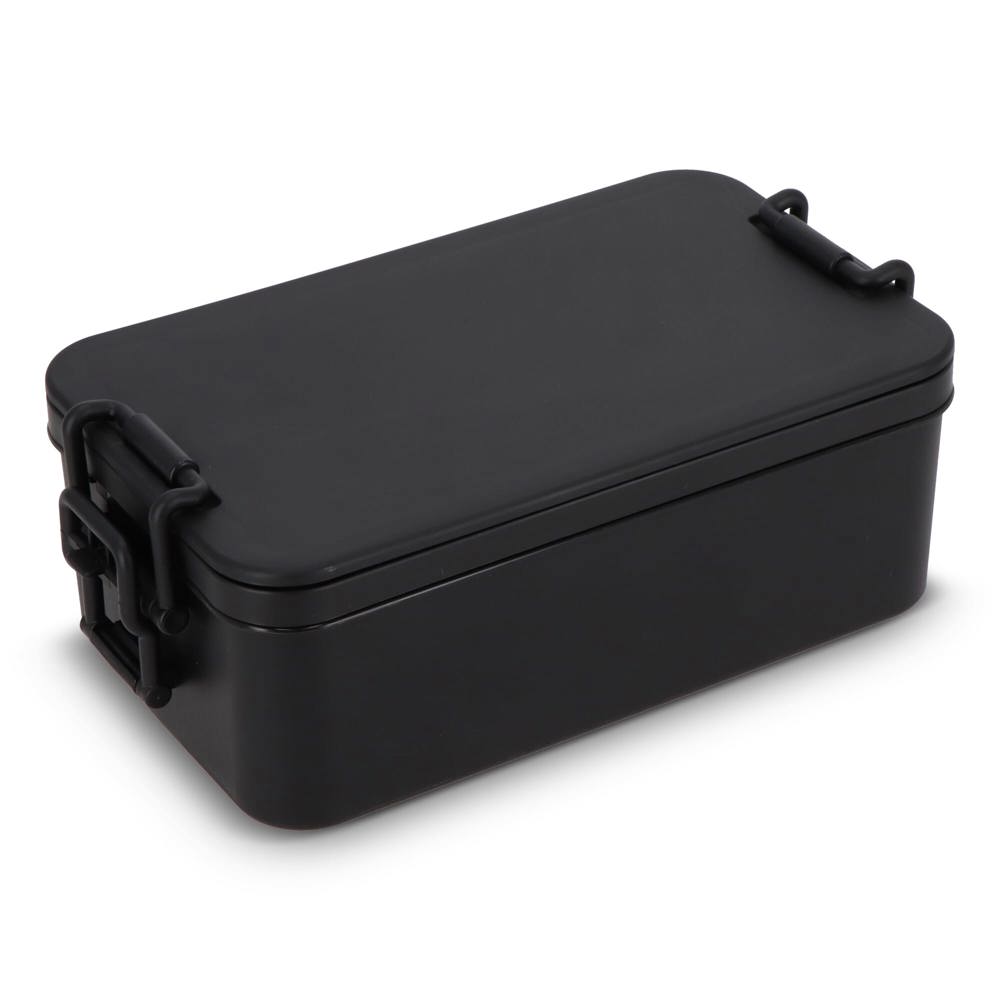 Double layer Lunch Box with Cutlery - Black
