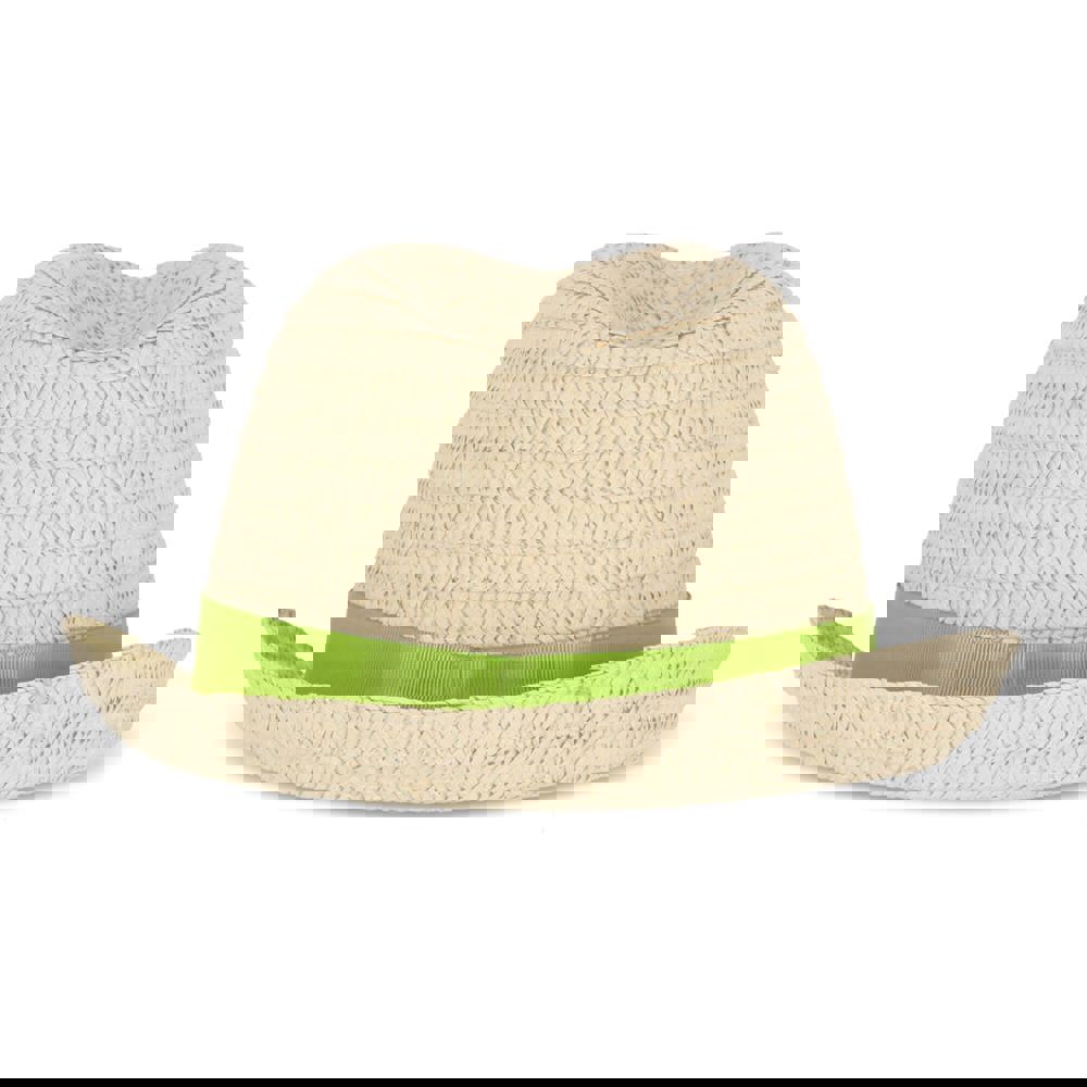 Plant straw hat with coloured band