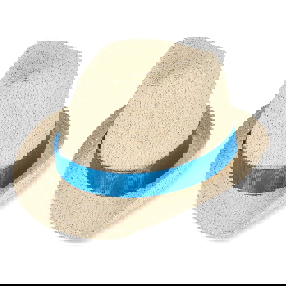 Plant straw hat with coloured band - Blue