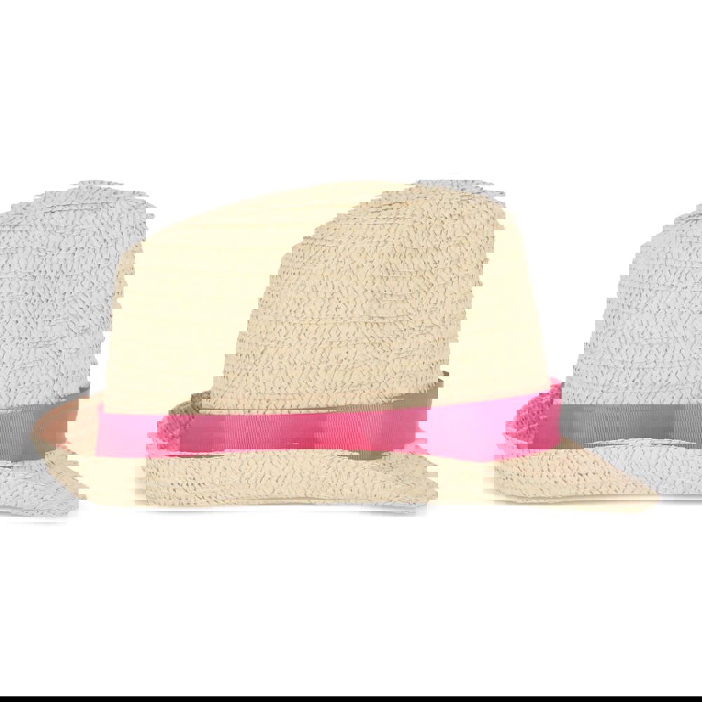 Plant straw hat with coloured band
