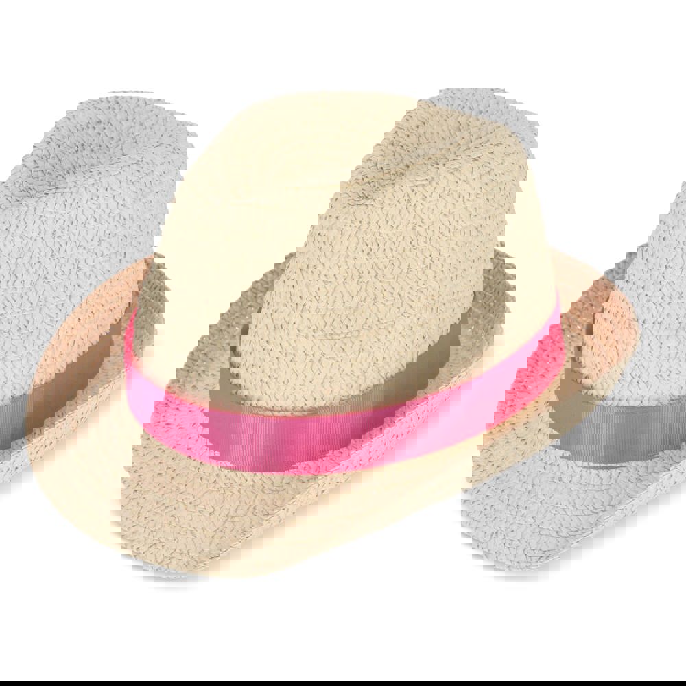Plant straw hat with coloured band - Pink