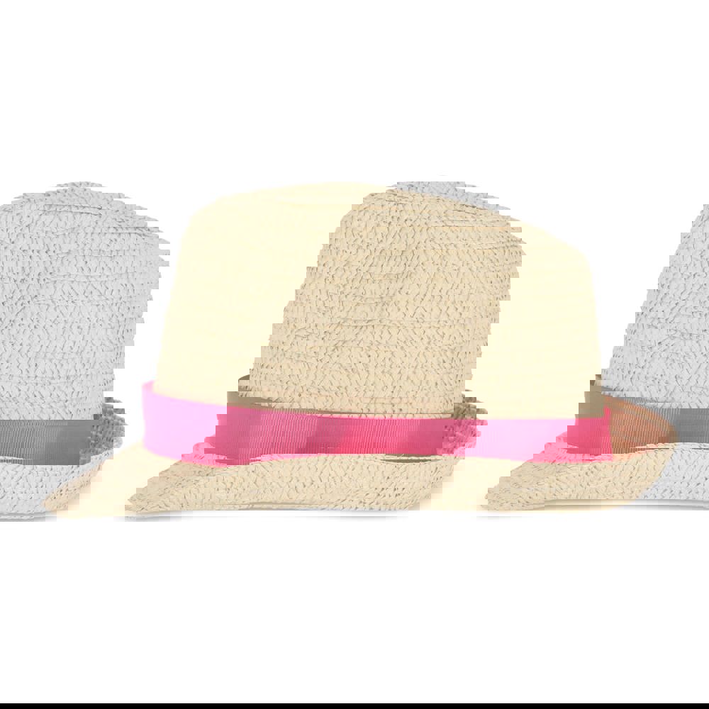 Plant straw hat with coloured band