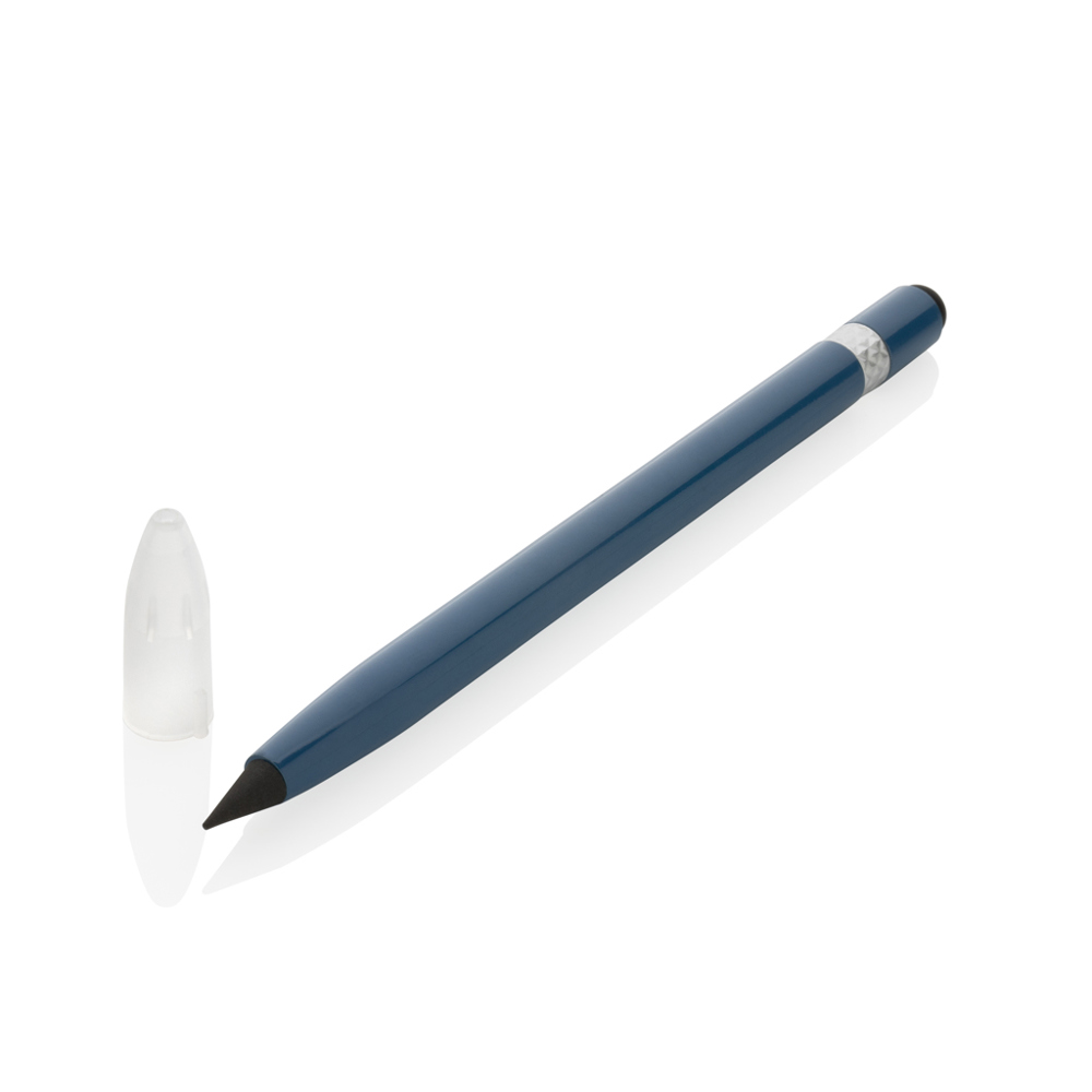 Aluminium inktloze pen met gum - blauw (± PMS 2160)