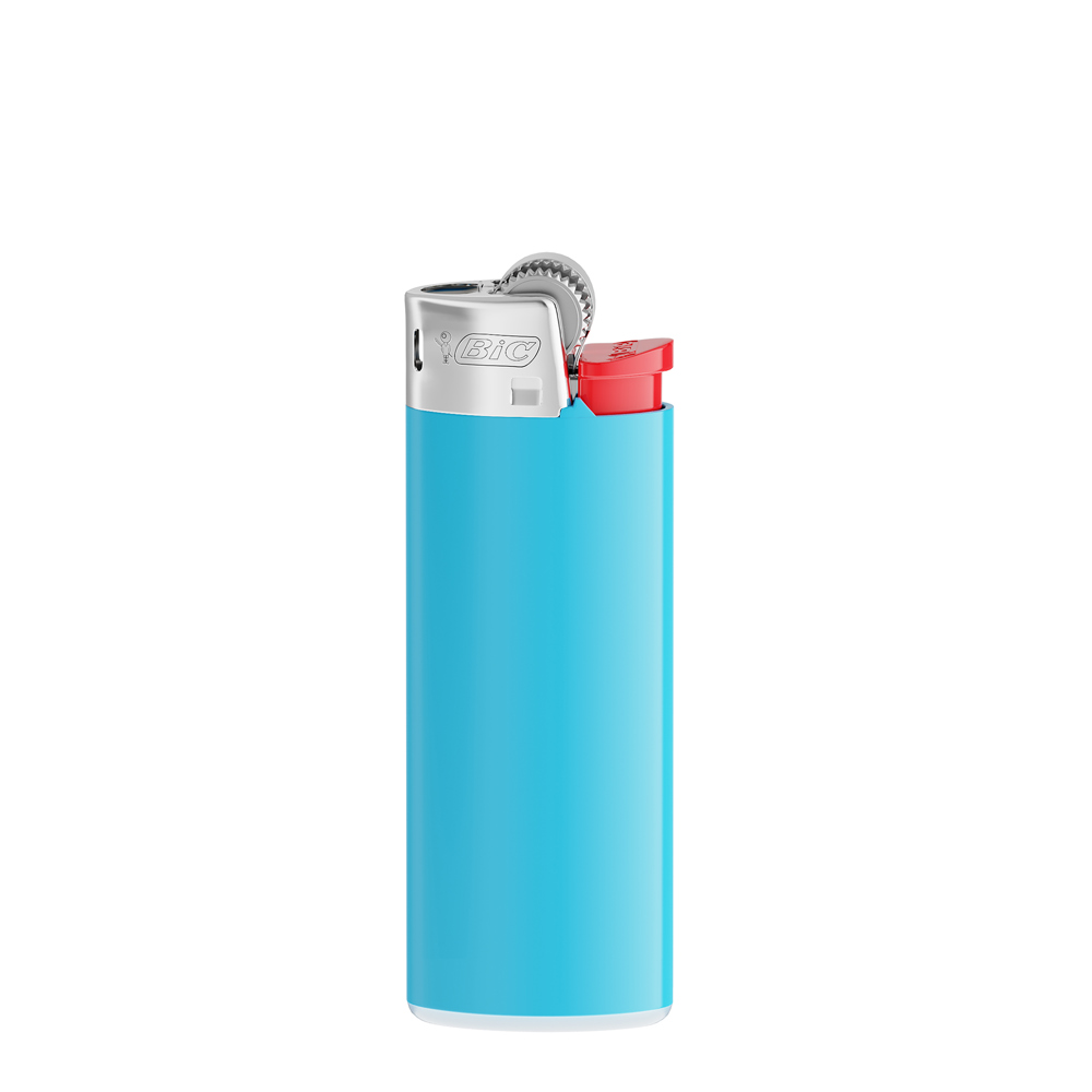 BIC® J25 Standard Lighter - Light Blue Body / White Base / Red Fork / Chrome Hood