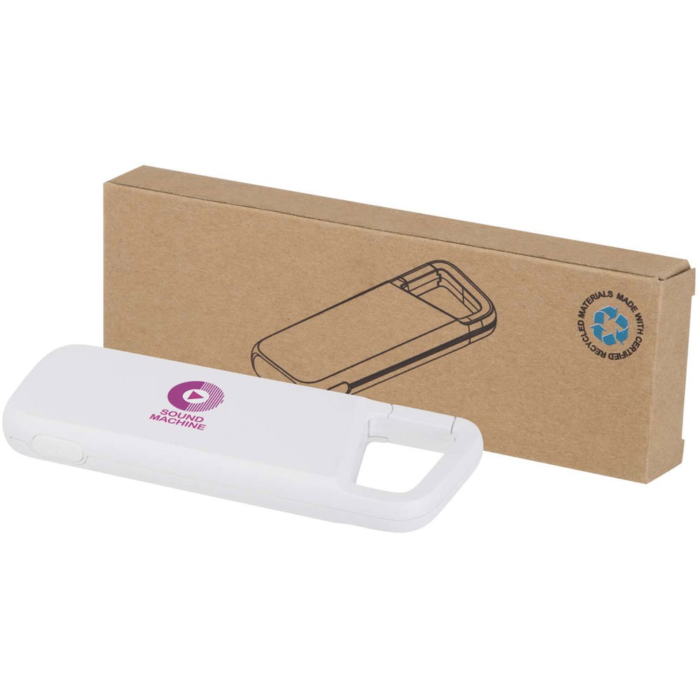 Alkes waterbestendige powerbank van 5000 mAh 12 W van gerecycled plastic met karabijnhaak