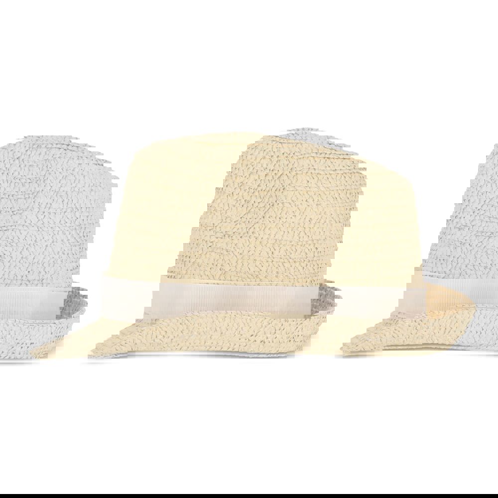 Plant straw hat with coloured band