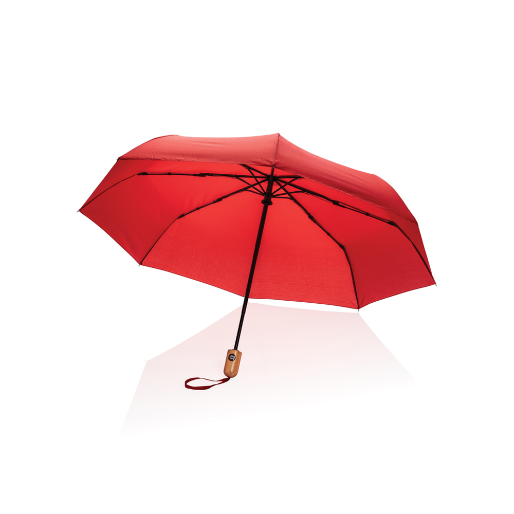 21" Impact AWARE™ RPET 190T bamboo auto open/close umbrella - red (± PMS 032)
