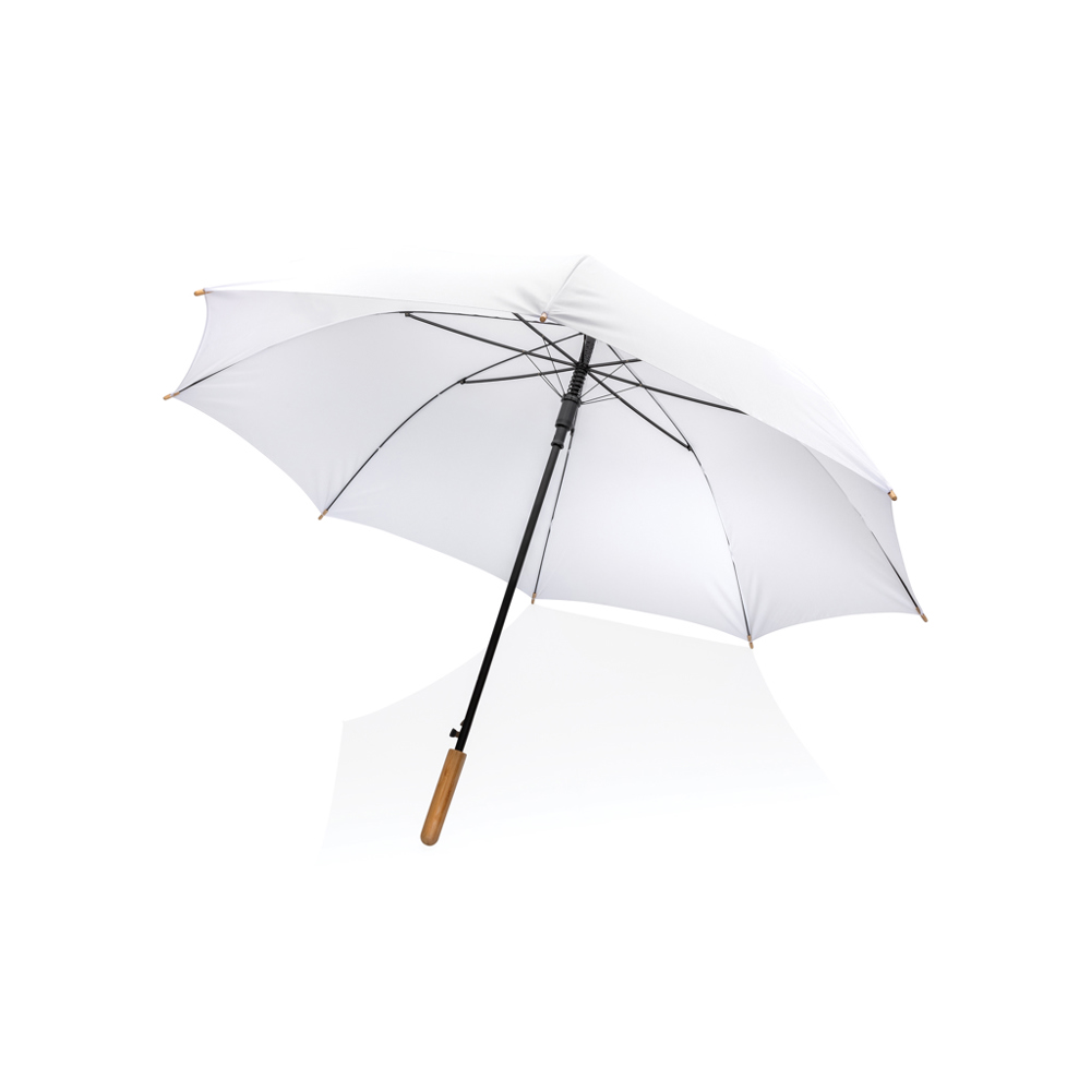 27" Impact AWARE™ RPET 190T auto open bamboo umbrella - white (± PMS White)