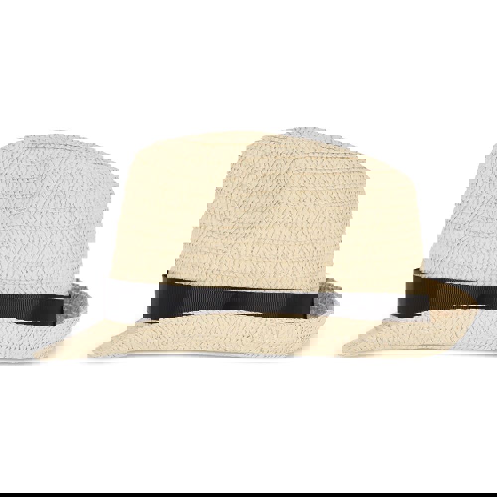 Plant straw hat with coloured band