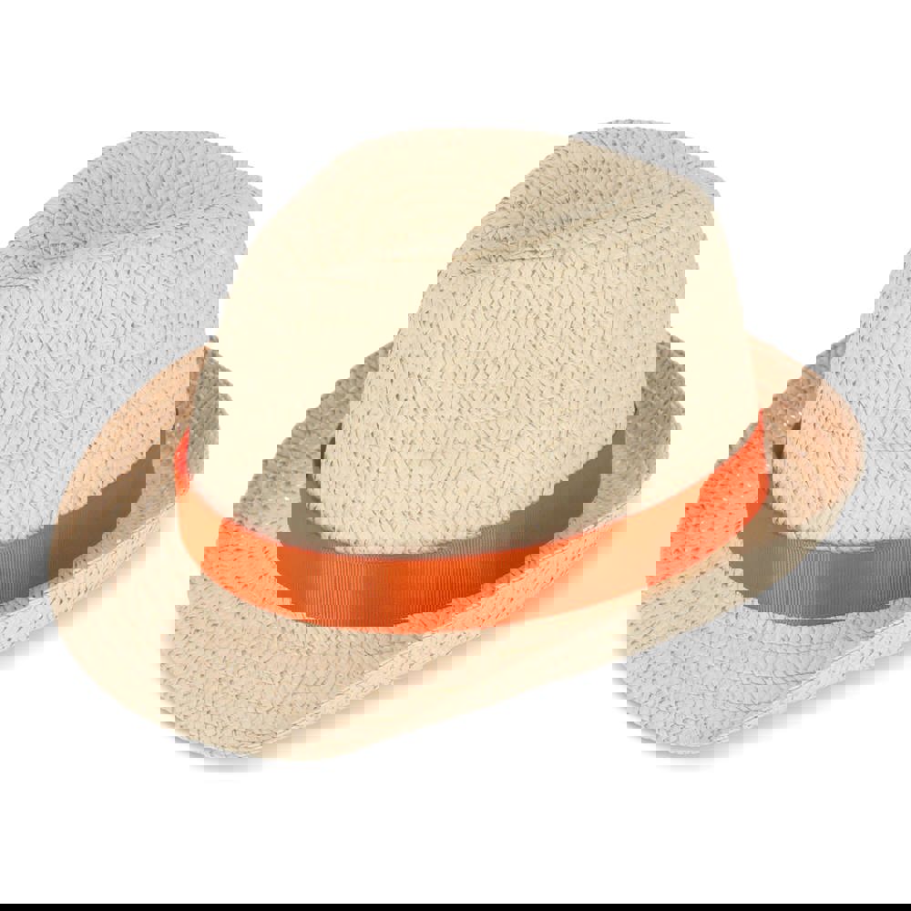 Plant straw hat with coloured band - Orange