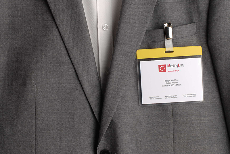 Badgehouder, A7 formaat met GELE balk.